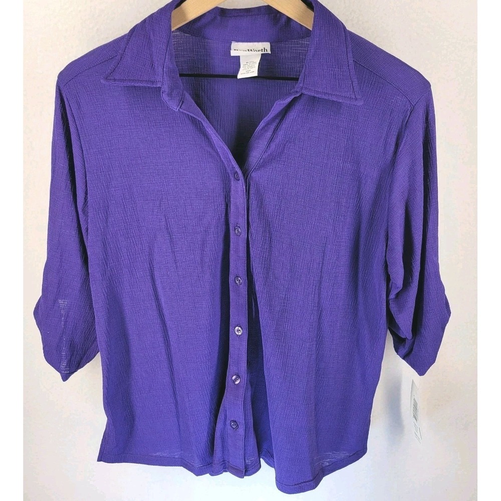 BonWorth Button Front Blouse XSP Purple Textured Petite NWT Business Casual